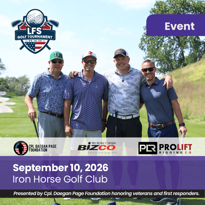 Event information for the LFS Golf Tournament on September 10, 2026 at Iron Horse Golf Club.
