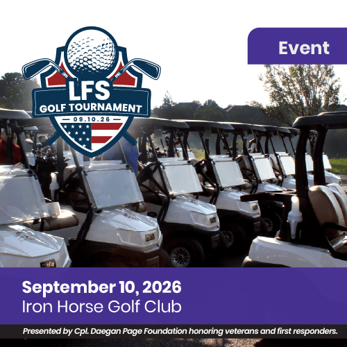 Event information for the LFS Golf Tournament on September 10, 2026 at Iron Horse Golf Club.