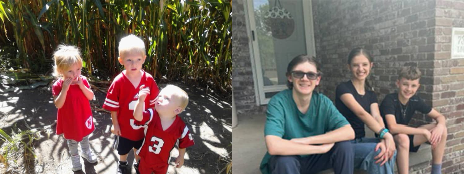 Deb Tremain's adopted children pictured on the left when they were toddlers and on the right as teenagers.