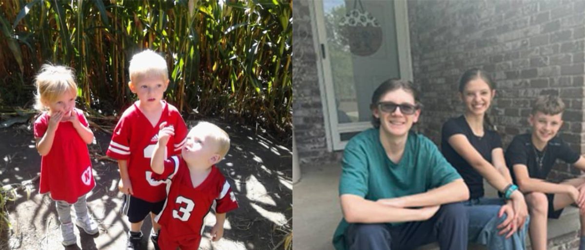Deb Tremain's adopted children pictured on the left when they were toddlers and on the right as teenagers.