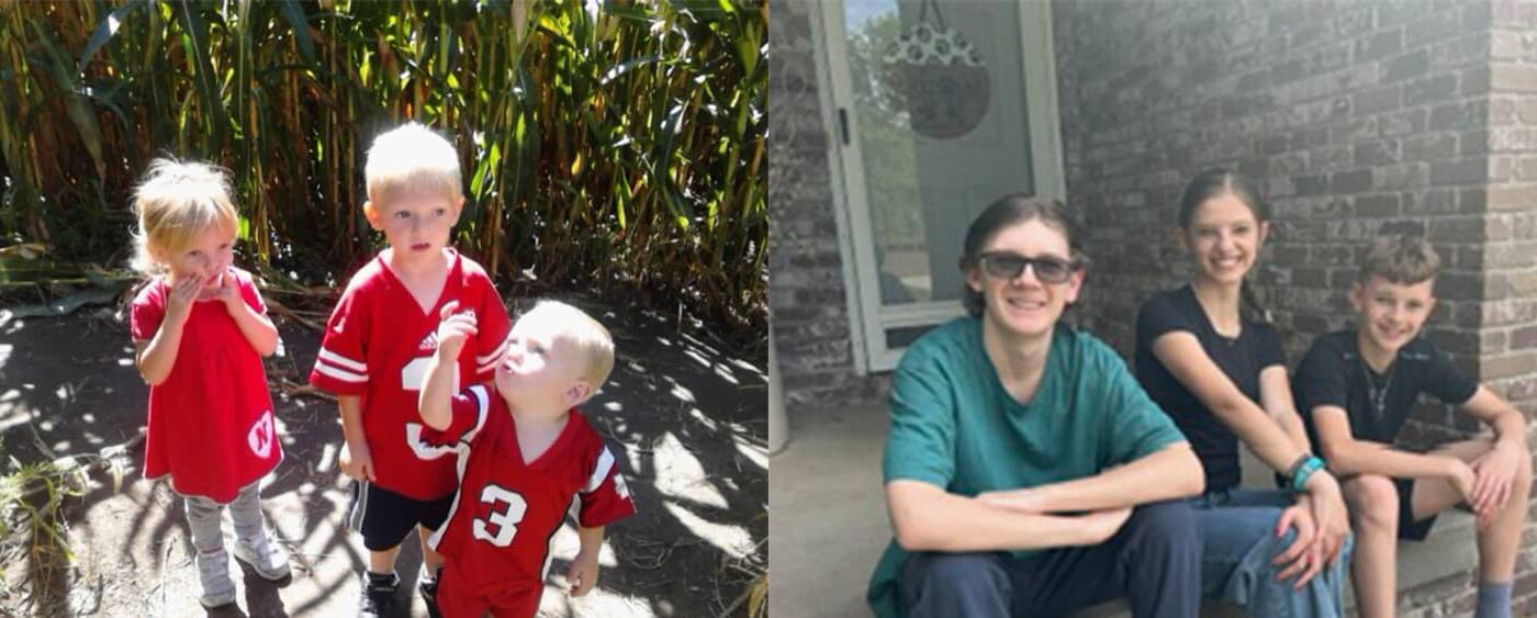 Deb Tremain's adopted children pictured on the left when they were toddlers and on the right as teenagers.