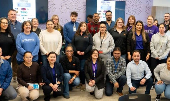 A group photo of all employer representatives that participated in a job fair at LFS Headquarters.