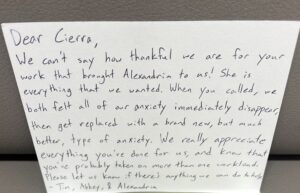 A thankful note from adoptive parents to the adoption coordinator at LFS.