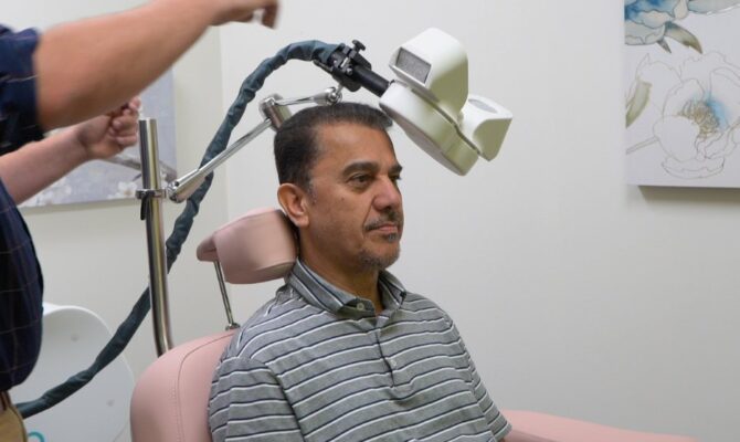 A client undergoes TMS treatment for depression at LFS.